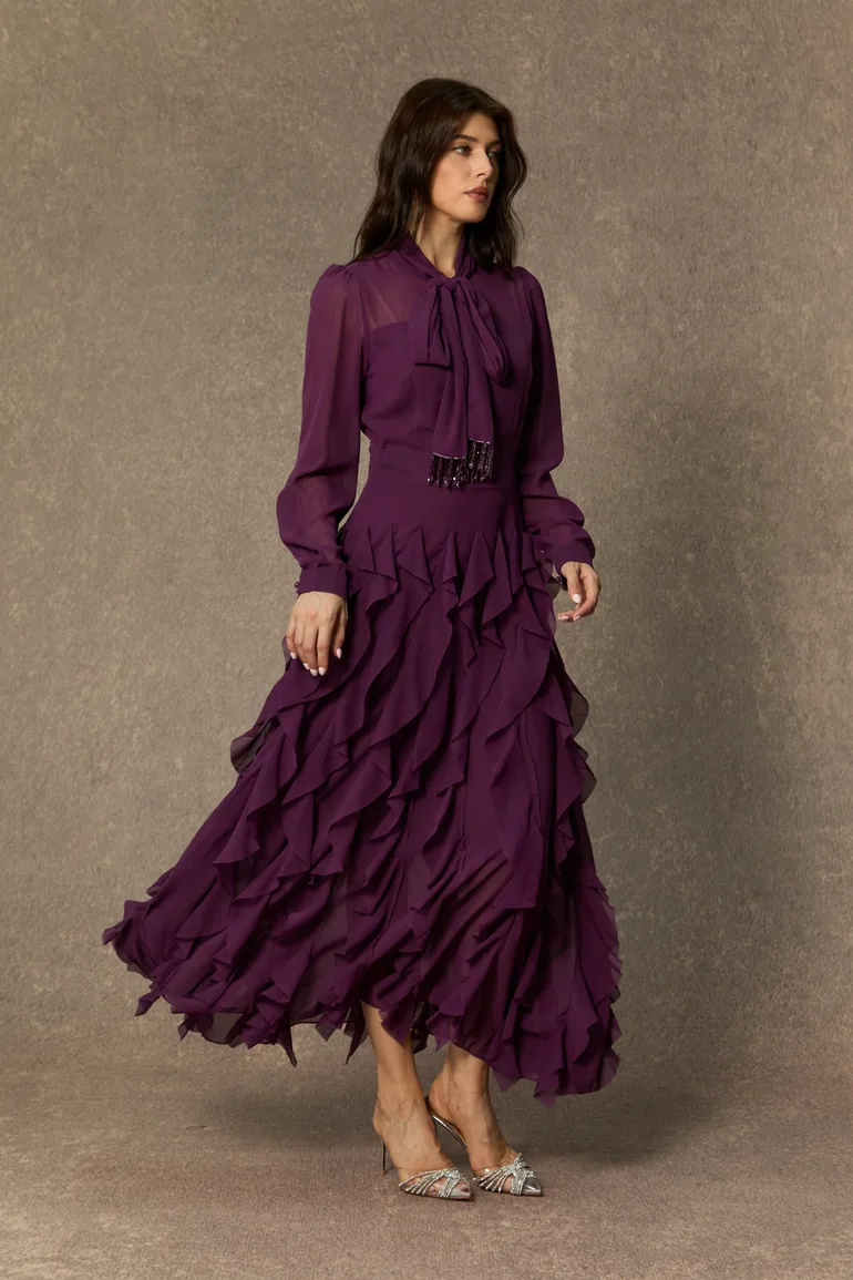Ultimate Beauty Purple Bow Neck Tiered Ruffle Maxi Dress - 5