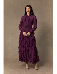 Ultimate Beauty Purple Bow Neck Tiered Ruffle Maxi Dress - 2