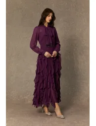 Ultimate Beauty Purple Bow Neck Tiered Ruffle Maxi Dress - 4