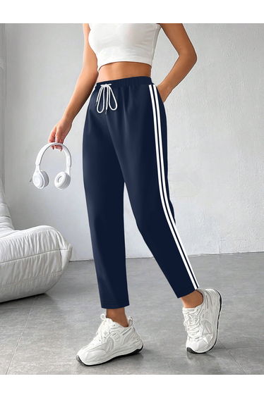 Dark Blue Side Stripe Detail Joggers