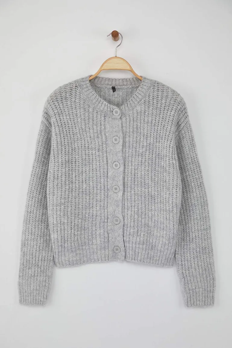Wardrobe Essentials Gray Soft Texture Basic Knit Cardigan