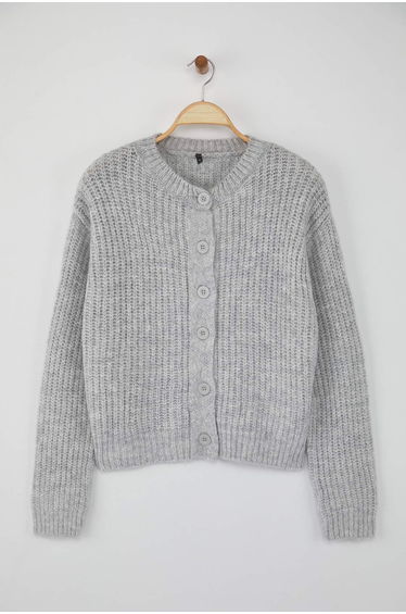 Wardrobe Essentials Gray Soft Texture Basic Knit Cardigan