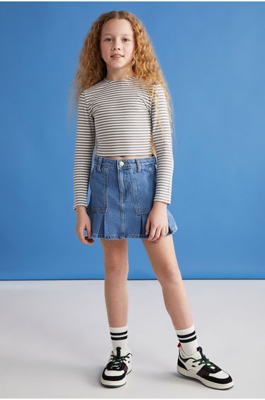 95%cotton 5%elastane long sleeve girl crop White-Grey Striped Blouse
