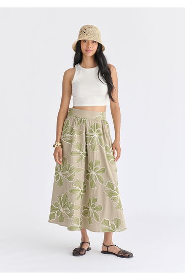 Floral Embroidered Midi Skirt