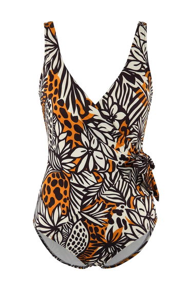Floral Patterned Lacing Detailed V-Neck Regular Swimwear
