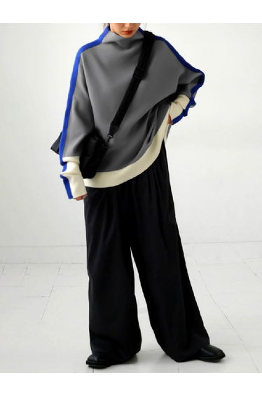 Long Sleeves Contrast Color Split-Joint High Neck Hoodies&Sweatshirt Sweatshirt Tops Tops