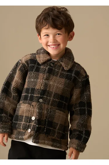 Braxton Polar Fleece Plaid Shacket - Brown
