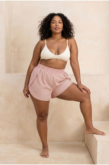 Beachwear Salmon Striped Seersucker Textured Fabric Plus Size Beach Shorts