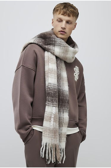 Brown Brushed Check Luminis Scarf