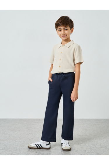 Boys Navy Blue Cotton Drawstring Pants