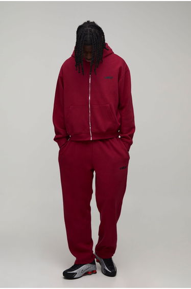 Oversized Boxy Official Zip Through Hooded Tracksuit - red