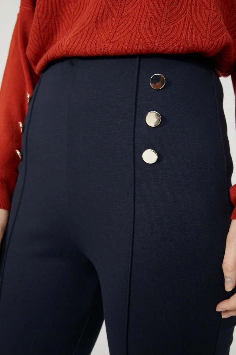 Button Front Ponte Trouser - navy - 2