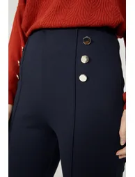 Button Front Ponte Trouser - navy - 2