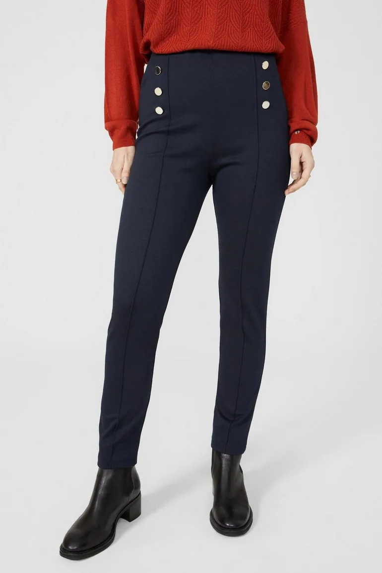 Button Front Ponte Trouser - navy - 1