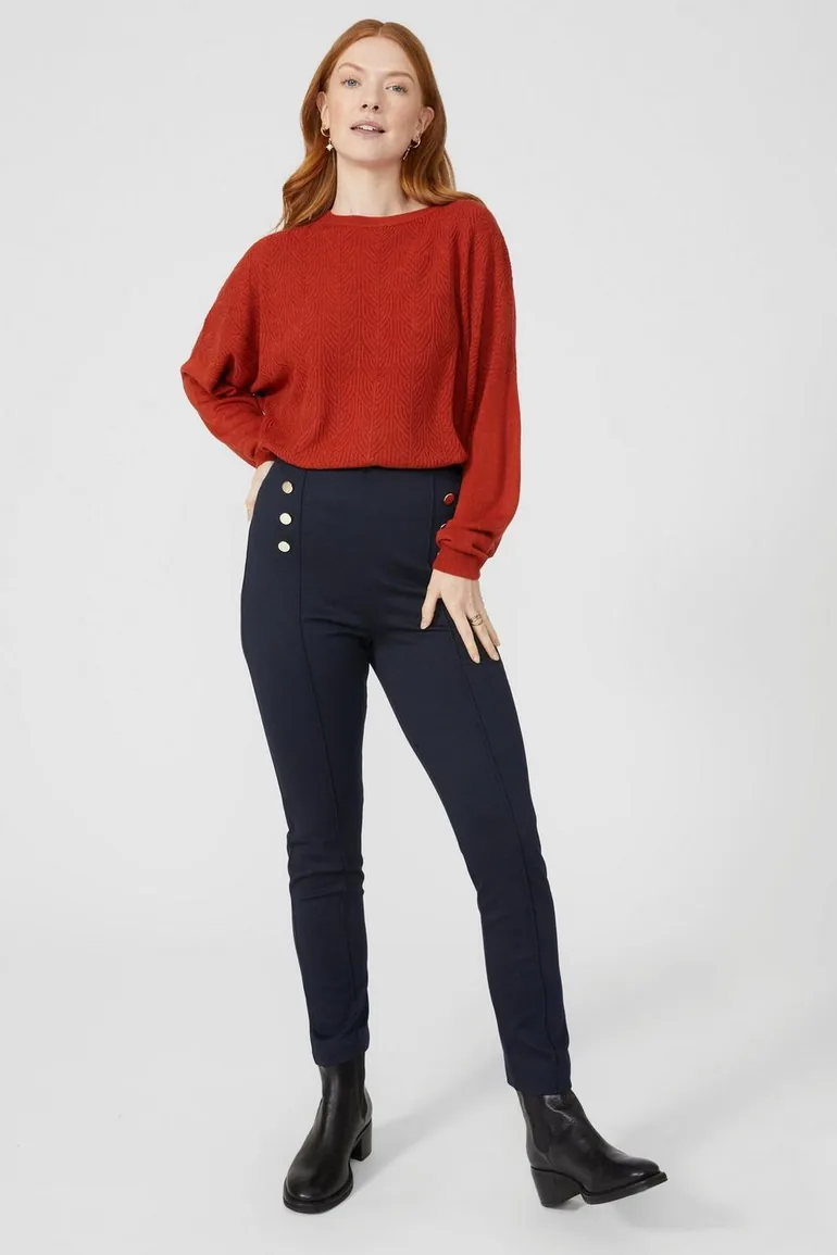 Button Front Ponte Trouser - navy