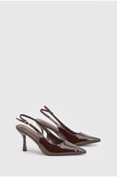 Patent Slingback Stiletto Court Heels - chocolate