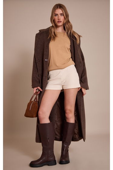 Cream Thick Brushed Rib Hot Pant