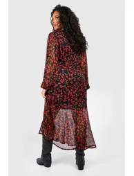 Plus Cherry Print Lined Midaxi Dress - red - 1