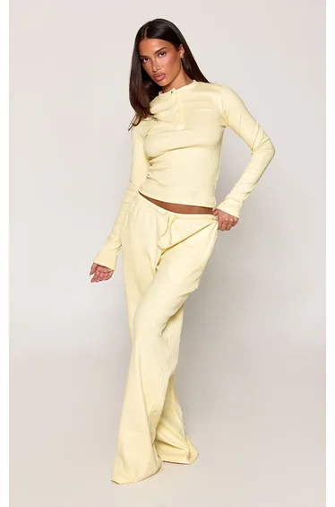 Lemon Ribbed Button Down Long Sleeve Pyjama Top