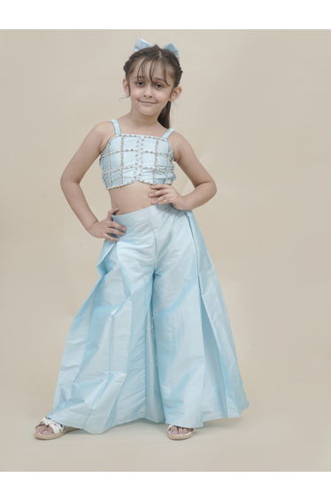 Embellished Strappy Crop Top and Pleated Palazzo Set