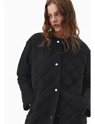 Long Coat With Crew Neck - BLACK - 2