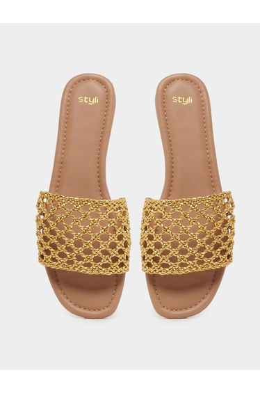 Woven Design Open Toe Flat Sandals