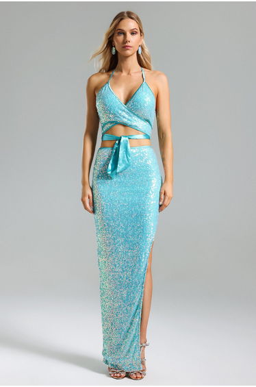 Werko Sequins Strappy Slit Dress