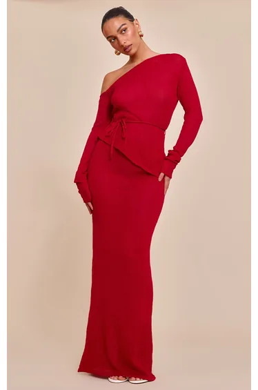 Red Filigree Maxi Skirt