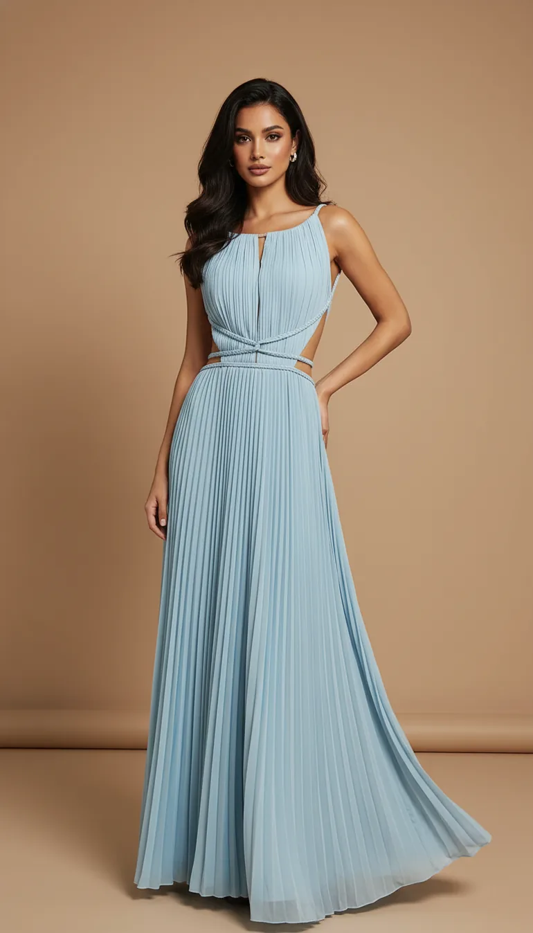 فستان ماكسي شيفون بظهر مفتوح - أزرق