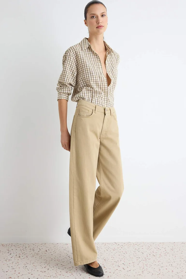 Tan High Waist Wide Leg Jeans - 1