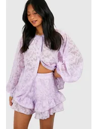 Petite Sheer Textured Fabric Beach Short - lilac