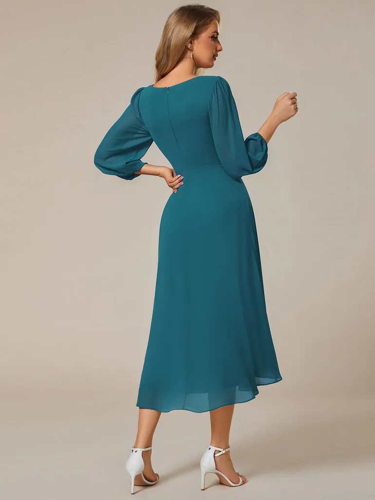 ever BRIAR|3/4 Sleeves Asymmetrical Hem A-Line Midi Wedding Guest Dress - 2