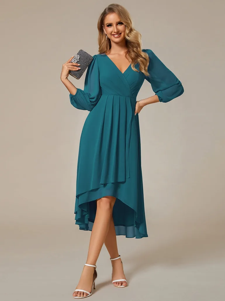 ever BRIAR|3/4 Sleeves Asymmetrical Hem A-Line Midi Wedding Guest Dress - 1