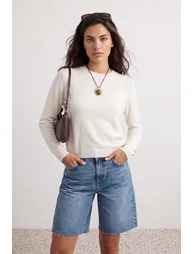 Ecru Trendyol Studio Wool Crew Neck Soft Textured Knitwear Sweater