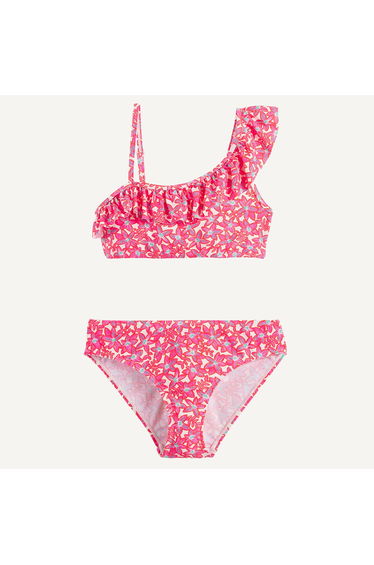 Floral Print Bikini with Asymmetric Ruffled Top