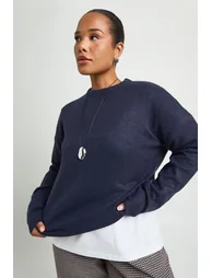 Plus Knitted Longline Crew Neck Jumper - navy - 1