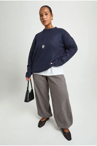 Plus Knitted Longline Crew Neck Jumper - navy