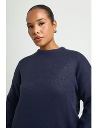 Plus Knitted Longline Crew Neck Jumper - navy - 3