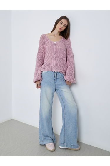Pink Boxy Fit Chunky Knit Cardigan