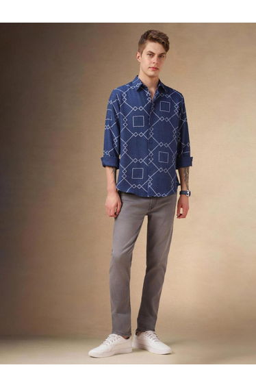 Geometric Print Button-Down Shirt