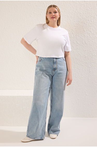 Light Blue High Waist Wide Leg Plus Size Wide Leg Jeans