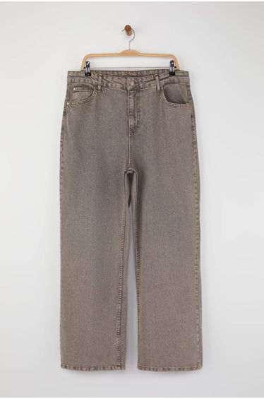 Gray High Waist Wide Leg Denim Plus Size Jeans