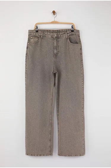 Gray High Waist Wide Leg Denim Plus Size Jeans