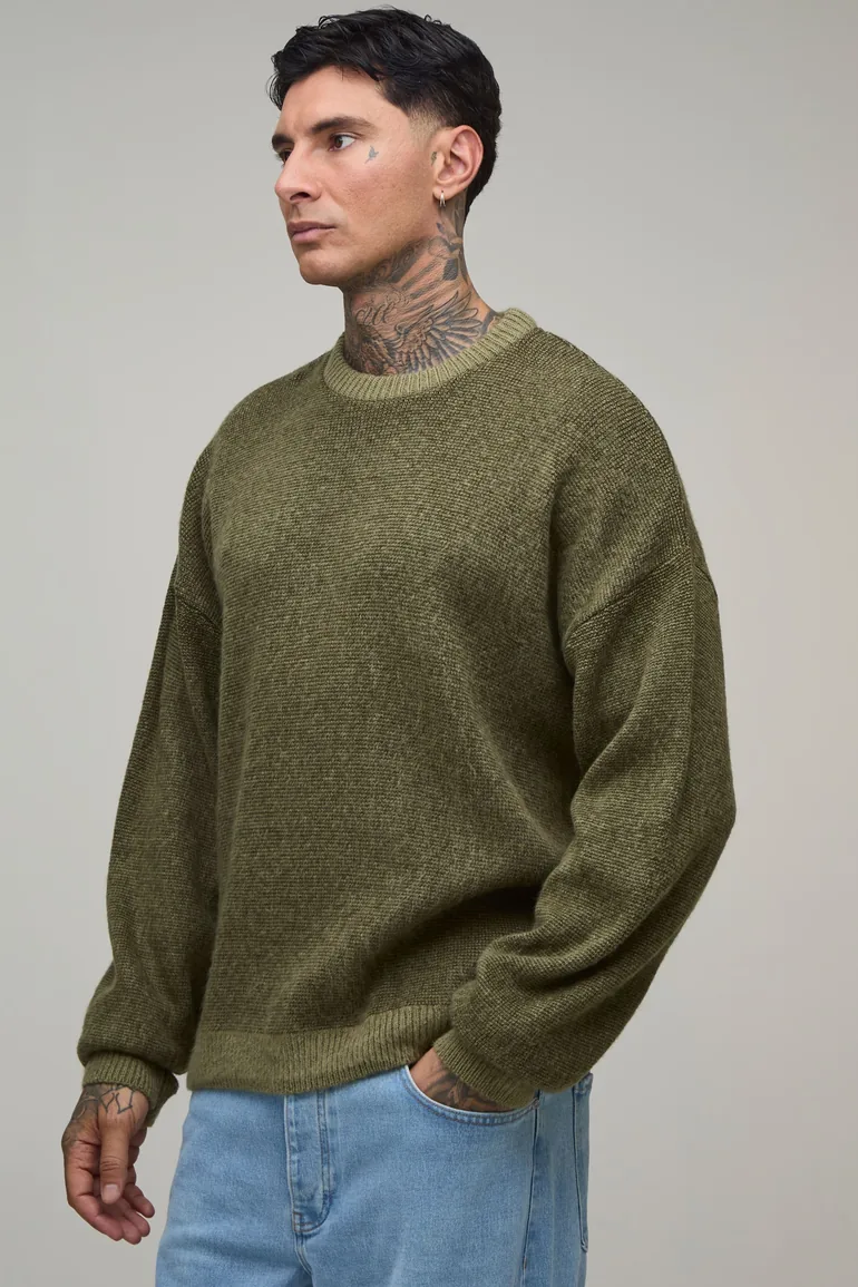 Tall Relaxed Brushed Knitted Jumper - olive