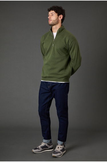 Khaki Quilted Half Zip Sweatshirt