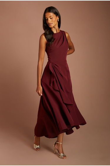 Petite Crepe Ruffle Dress With Low Back