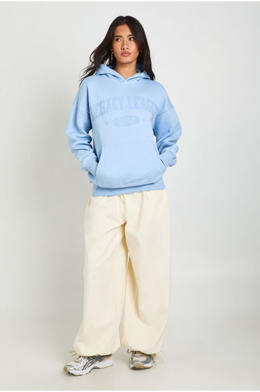 Distressed Graphic Printed Oversized Hoodie - light blue