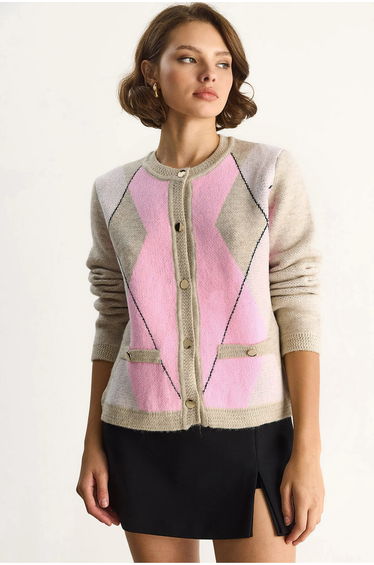 LUCCI Cellular Knit Button-Up Cardigan
