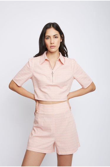 Glamorous Peach Grid Shorts