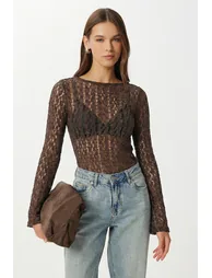 ISTANBUL Lace Crew Neck Long Sleeve Blouse